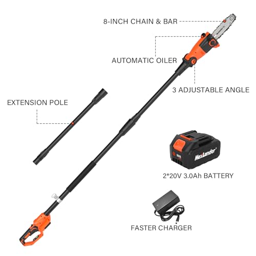 8 Inch 20V Cordless Pole Saw With 2×3.0Ah Battery & Charger - color: Black