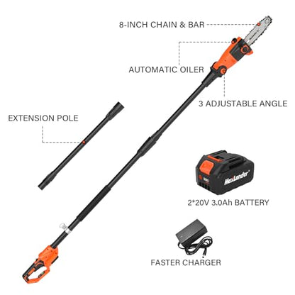 8 Inch 20V Cordless Pole Saw With 2×3.0Ah Battery & Charger - color: Black