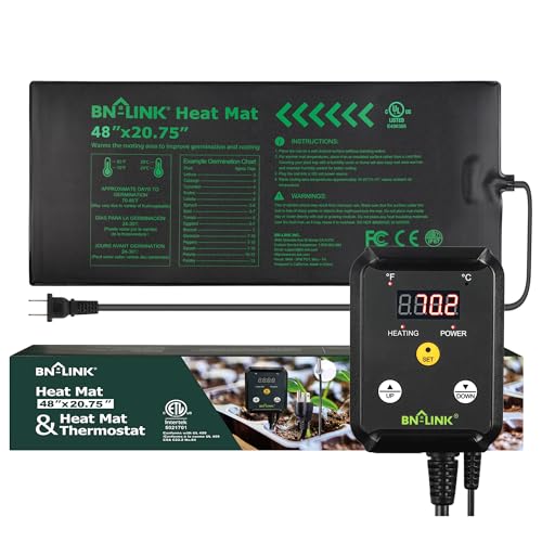 BN-LINK 48" x 20.75" Seedling Heat Mat with Thermostat Controller Combo Set | Plant Heating pad for Seed Starting with Temperature Control, Warming Mat for Indoor Growing, Plants Germination, ETL Listed - size: 48" x 20.75" & Thermostat