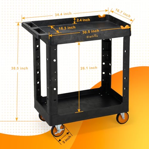 ELAFROS 2-Shelf Heavy Duty Utility Cart, 34.4 x 16.7 x 38.5 in
