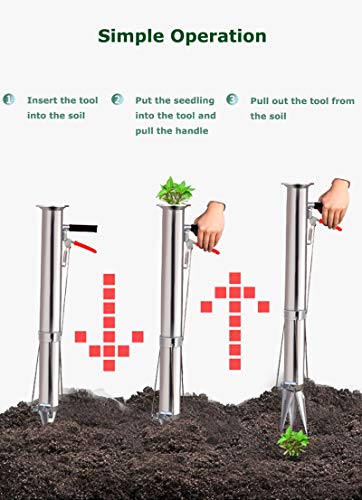 Seedling Transplanting Bulb Planter Tool Long Handle, Vegetable Young Plant Manual Plant Transplanter, Stainless Steel Planting Garden Tools with Pedal for Garden, Greenhouse-2pc