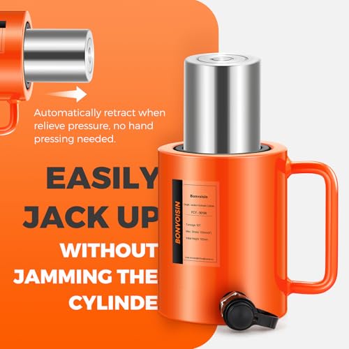 Bonvoisin Hydraulic Ram Cylinder 50T Hydraulic Cylinder Jack Porta Power Ram 4" Stroke Single Acting Lifting Cylinders for Machinery Shipbuilding - size: 50T 4Inch