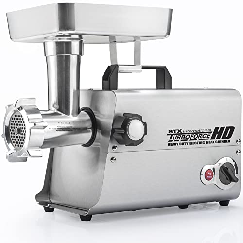 STX International Turboforce HD (Heavy Duty) 3500 Series 5-in-1 Stainless Steel Electric Meat Grinder | Sausage Stuffer | Kubbe Maker | 5 Grinding Plates | 3 Stainless Steel Blades & More Included - size: 5-In-1 - Size #12 No Pedal/Juicer