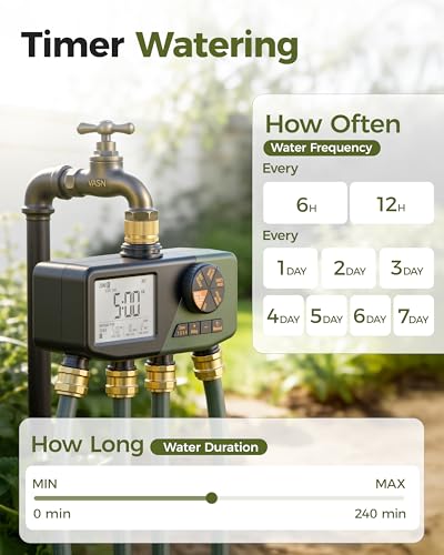 Diivoo 4 Zone Sprinkler Timer with IP68 Waterproof & Large Display - size: 4 Outlets