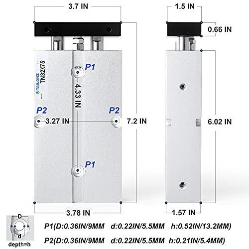 TAILONZ TN32-75 32mm x 75mm Double-Rod Cylinder - size: Bore:32mm Stroke:75MM