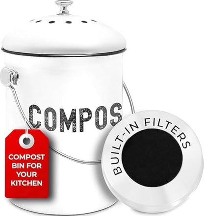 Epica Kitchen Compost Bin for Kicthen Countertops, 1.3 Galllon - White - color: White