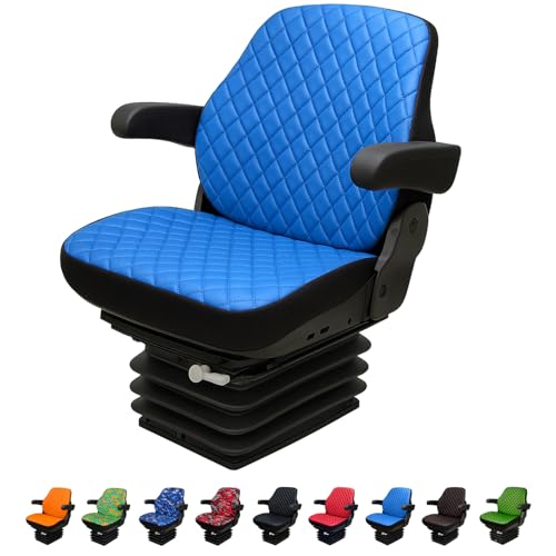 Heavy Duty Tractor Seat Cover for Cabinet Tractors Without Headrest, Forklift Seat Cover, Camuflage Pattern, 10 Colors (Blue Leather Kapitone) - color: Blue