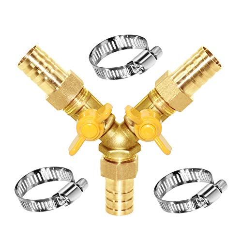 Joywayus 3 Way Shut Off Ball Valve 3/4" Hose Barb Y Shaped 2 Switch Brass Fitting - size: 3/4 Inch - 1 pc