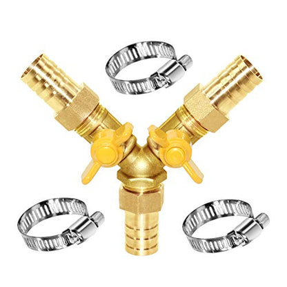 Joywayus 3 Way Shut Off Ball Valve 3/4" Hose Barb Y Shaped 2 Switch Brass Fitting - size: 3/4 Inch - 1 pc