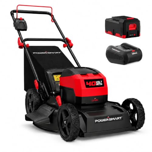 40V Electric Lawn Mower, 17" Brushless Push Lawn Mower - color: Black&Dark Red