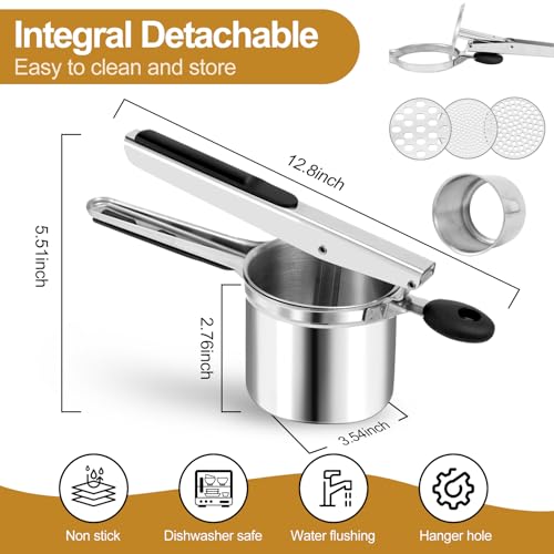 AHFLRITO Potato ricer, Heavy Duty Ricer for Mashed Potatoes, Large Potato Masher Stainless Steel with Ergonomic Handle, Efficiently for Fluffy Mashed Potatoes