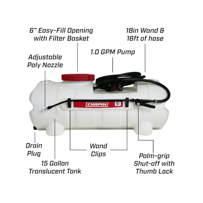CHAPIN 97154 15-Gallon ATV/UTV Sprayer with 12V Pump & 15-Ft Hose - size: 15 Gallon