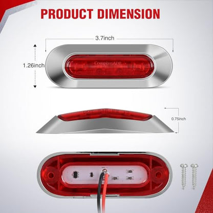 Nilight 3.7" Red Oval Side Marker Light, 4 LED IP68 Waterproof - color: Red 3.7" 10Pcs