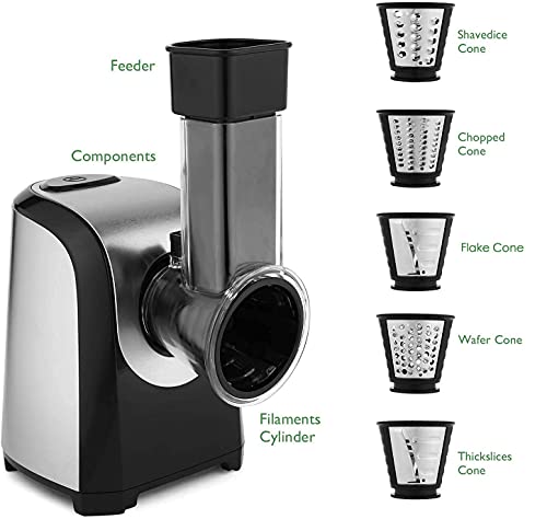 Electric Cheese Grater and Slicer Shredder for Kitchen, 150W 5 Cones