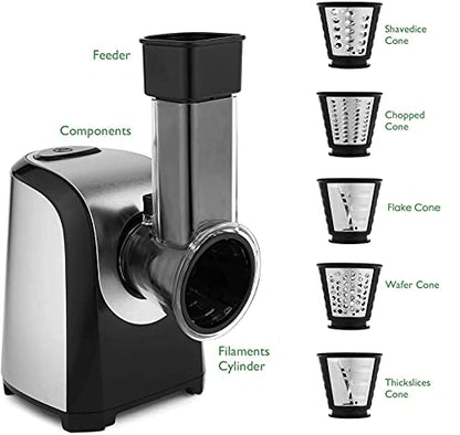 Electric Cheese Grater and Slicer Shredder for Kitchen, 150W 5 Cones