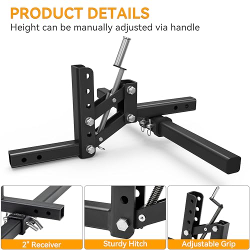 YINTATECH 50" ATV Manual Implement Lift, 1-Point Implement Lift System | Fits 2 Inch Receiver, UTV Implement Lift with Adjustable Height for Rake Scraper Blade Disc Plow Cultivators Implement