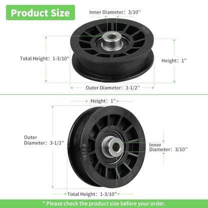194327 Flat Idler Pulley Fit for Craftsman Riding Mower - Flat Pulley Fit for HU A riens Pou LAN Craftsman YT4000 YS4500 Lawn Tractor with 42" 54" Deck, Replace 532194327 280-6630, 2 Pack