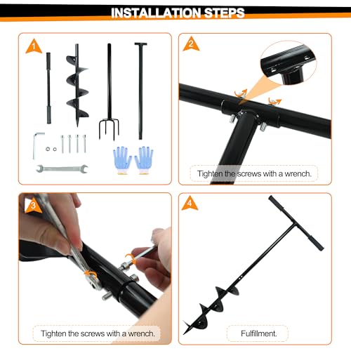 2 in 1 Hand Auger Spiral Drill, 6 x 42.9inch Post Hole Digger for Planting
