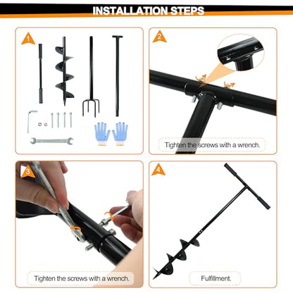 2 in 1 Hand Auger Spiral Drill, 6 x 42.9inch Post Hole Digger for Planting