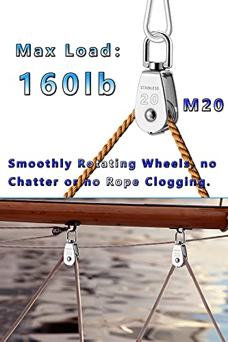 Pulley Block 304 Stainless Steel Rope Cable Pulleys - size: M20 6Pack