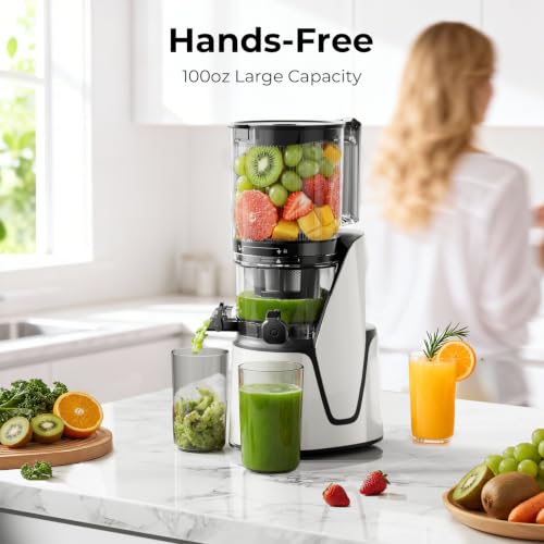 EanOruus Juicer Machines, 3-in-1 Cold Press Juicer, Bright White - color: Bright White