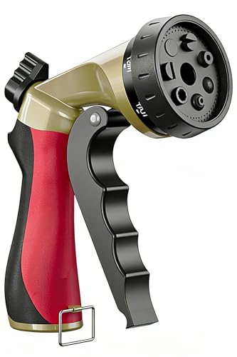 Metal Garden Hose Nozzle with 8 Spray Patterns & Thumb Control - color: Red
