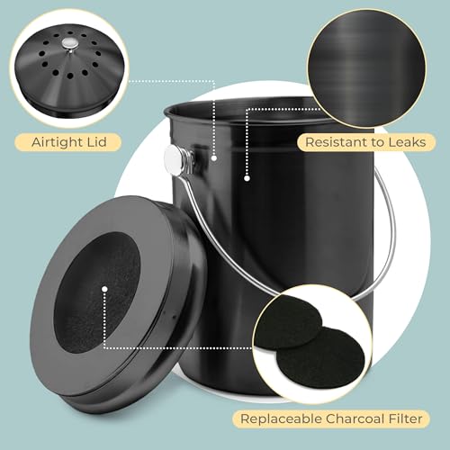 Epica Kitchen Compost Bin for Kicthen Countertops, 1.3 Galllon - Black - color: Black