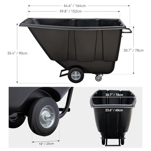 Tilt Dump Truck Trash Cart, 1/2–1 Cubic Yard Capacity, 450 lbs Heavy Duty Dump Cart with Wheels & Casters for Construction, Warehouse & Industrial Material Handling (4-Pack) - size: 4PC