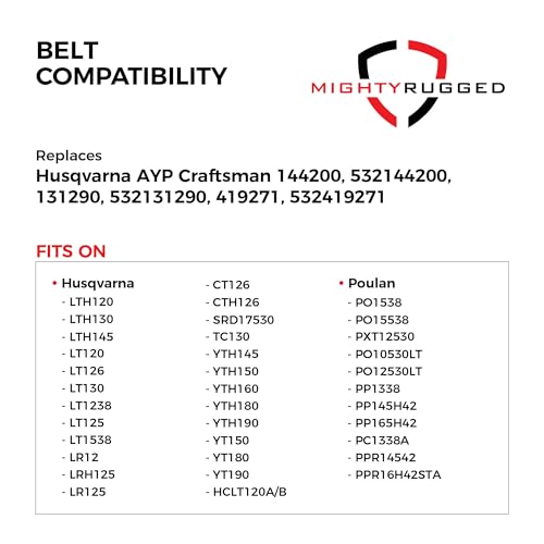 144200 Craftsman Deck Belt Replacement, Length 88.375", Heavy-Duty Aramid Cord Belt Replaces 131290 532131290 419271 532144200 for Husqvarna LT, LTH, LR, YT, YTH Series, Series of Poulan Craftsman - size: 88.37" x 1/2"
