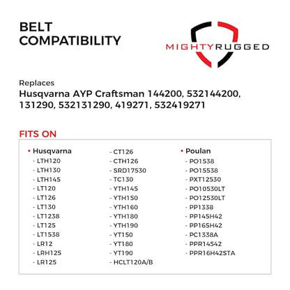 144200 Craftsman Deck Belt Replacement, Length 88.375", Heavy-Duty Aramid Cord Belt Replaces 131290 532131290 419271 532144200 for Husqvarna LT, LTH, LR, YT, YTH Series, Series of Poulan Craftsman - size: 88.37" x 1/2"