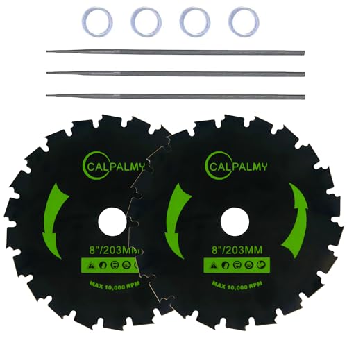 CALPALMY 8" Chainsaw Brush Cutter Blade and File Set - 22 Tooth Circular Trimmer Saw Blade with 3 Assorted Round Files and 4 Washers - Compatible with Husqvarna Brushcutter - size: 8" x 22T