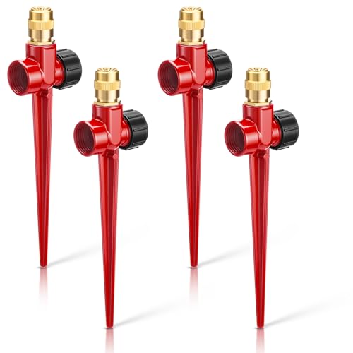 Tioncy 4 Pack Metal Lawn Sprinklers with Adjustable Brass Nozzle, Red - color: Red