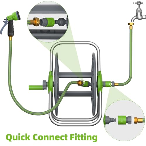 Water Hose Reel,Holds 60-80 Ft of 5/8" Hose - color: Green