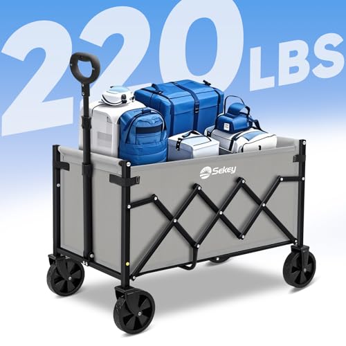 Sekey Lightweight Collapsible Wagon, 220 lb Capacity, Quick-Fold Cart - color: Gray