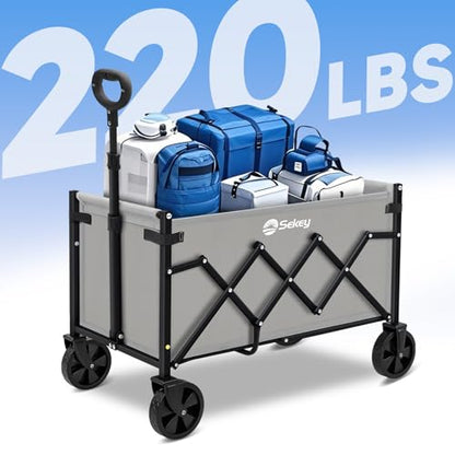 Sekey Lightweight Collapsible Wagon, 220 lb Capacity, Quick-Fold Cart - color: Gray