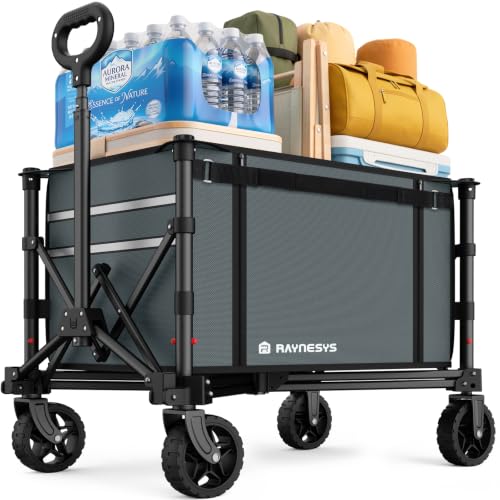 Collapsible Wagon with Wheels,120L Wagon Cart for Camping Groceries Beach - color: Gray