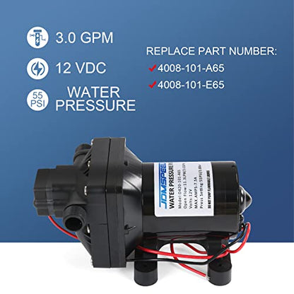 RV Water Pump, 12V DC 3.0 GPM 55 PSI, Self-Priming Diaphragm Pressure Pump - size: 3.0-12V-55