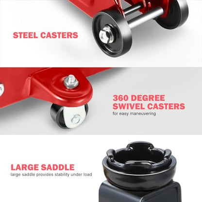 DNA MOTORING 2 Ton Low Profile Hydraulic Floor Jack, Red, 4000 lbs Capacity - color: Red, style: 2 ton