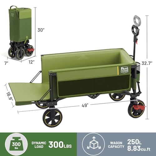 Timber Ridge 49" Extra Long Collapsible Folding Wagon with Tailgate&Brakes - color: Green, size: 250L