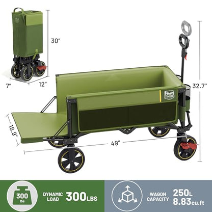 Timber Ridge 49" Extra Long Collapsible Folding Wagon with Tailgate&Brakes - color: Green, size: 250L