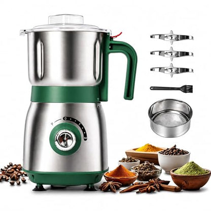 Electric Grinder for Kitchen, 500W Spice Grinder for Coffee & Grains - color: Green