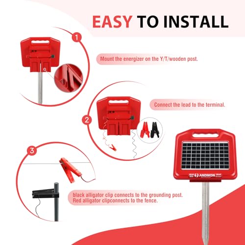 ANDMON S600 Solar Electric Fence Charger - 35 Mile Range, 0.65 Joules Powerful Solar Fence Charger, Ideal for Livestock and Garden Protection - size: S600