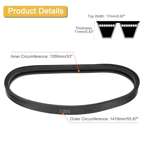 uxcell 1 Pack 2/B53 Classic Wrapped 2 Banded V-Belt, 56" Outside Circumference Wrapped 2 Banded Industrial Rubber V-Belt B Profile V-Belt for Industrial Machinery Equipment, Black - size: 2/B53