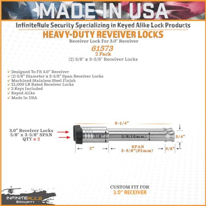 61573 | 2 Pack, Keyed Alike, Receiver Locks for 3" Receiver - color: 2PK (2) Receiver Locks, size: Fits: 3.0" Receiver