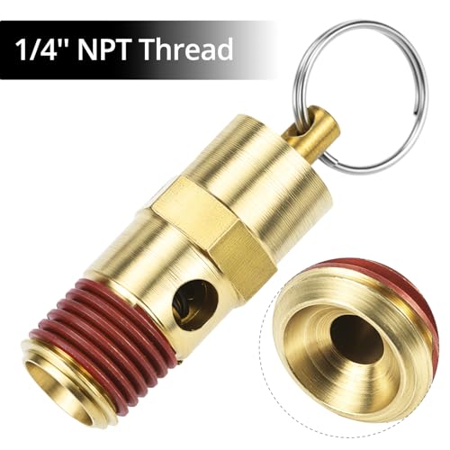 QWORK Brass Pressure Relief Valve (2 Pack) - 1/4 Inch NPT Threaded, 150 PSI Rating, Air Compressor Check Valve with Seal Thread Locks