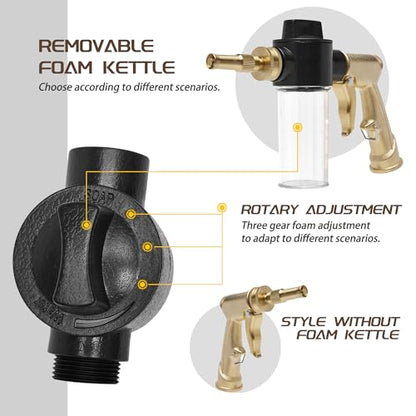 High Pressure Hose Nozzle with Soap Dispenser, Metal Foam Gun Sprayer - color: Brass