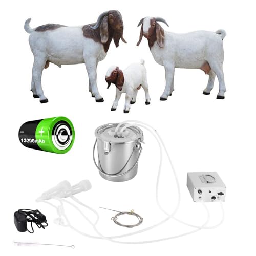 7L Goat Electric Milking Machine, Automatic Rechargeable Battery Powered Pulsation Vacuum Pump with 2 Teat Cups Stainless Steel Bucket for Goat(Battery Model) - color: Goat, size: 7LBattery
