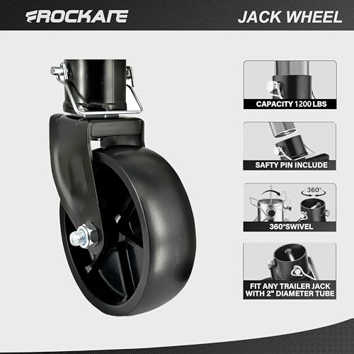 Rockane 6" Black Trailer Jack Swivel Caster Wheel Replacement, 1200Lbs - size: 1200LBs Black