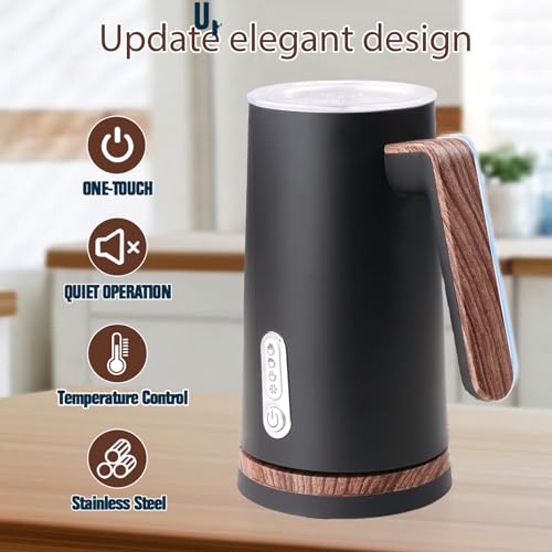 Electric Milk Frother and Steamer, 4-in-1 Milk Steamer with Wood Elements Design, Automatic Hot & Cold Foam Maker for Latte, Cappuccinos, Macchiato, Milk Warmer, Black (black) - color: Black
