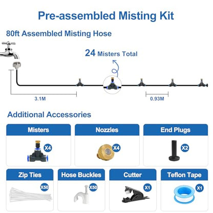 Pre-Assembled Misters for Outside Patio,Outdoor Misting System,80FT|24M. - size: 80FT-Pre